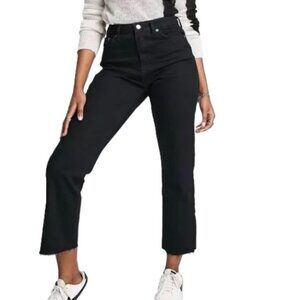 Topshop NEW 26 US 4 Black Straight Jeans Raw Hem 26" Inseam Crop High Waist